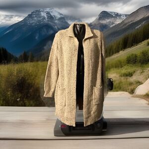 Cynthia Rowley Sz Large Marl Wool  Open Front Long Cardigan Sweater Front Pocket